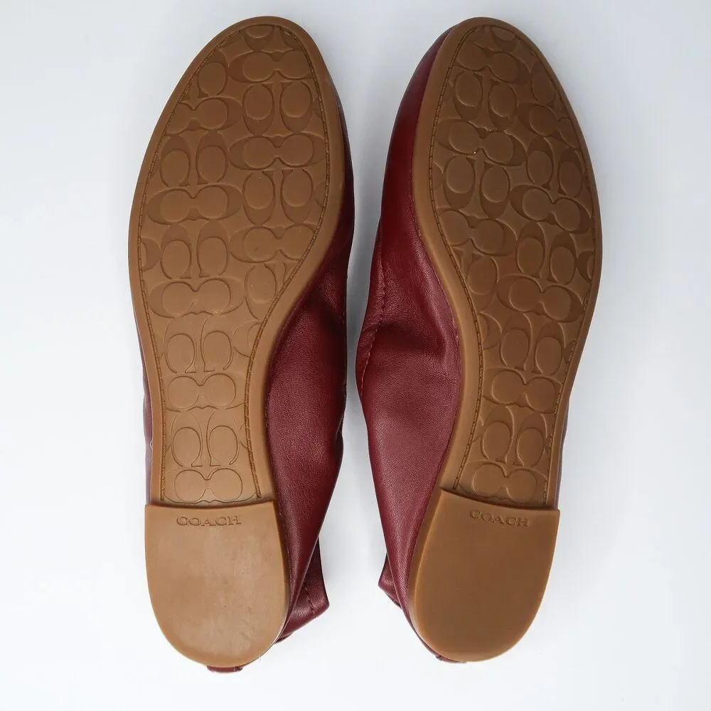 Coach‎ Burgundy Leather Ballet Flats Horse and Carriage Logo Medallion 7B